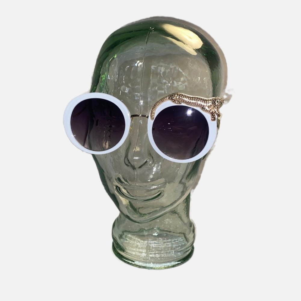 Gold Leopard Chunky White Oversized Bubble Round Sunglasses